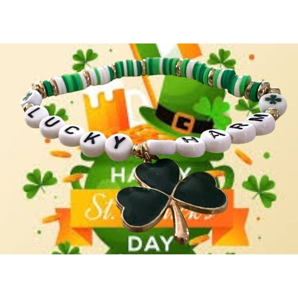 St Patricks Day Bracelet New Beaded Shamrock Lucky Charm New Festive Par… - Picture 4 of 12
